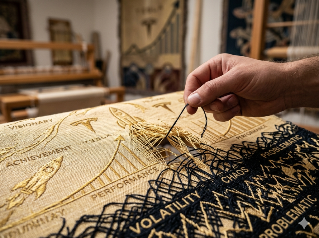 Artistic metaphor PNG of gold threads of genius and black threads of chaos tightly interwoven.